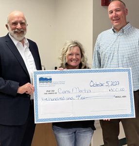 UMCES Interim President Bill Dennison, Staff Excellence Award recipient Cami Martin, and Appalachian Laboratory Director Dave Nelson.