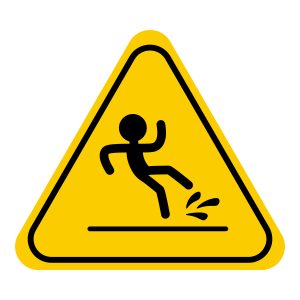 Wet Floor sign, yellow triangle with falling man in modern rounded style isolated on white background.