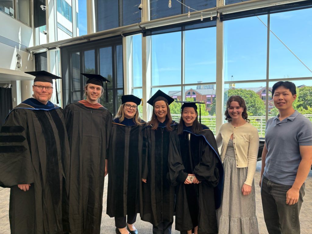 AL community members who participated in UMCES commencement (l to r): Luke DeGroote, Gage Jacobs, Emily Cohen, Xin Zhang, Yanyu Wang, Sarah Endyke, Jun Suk Byun.